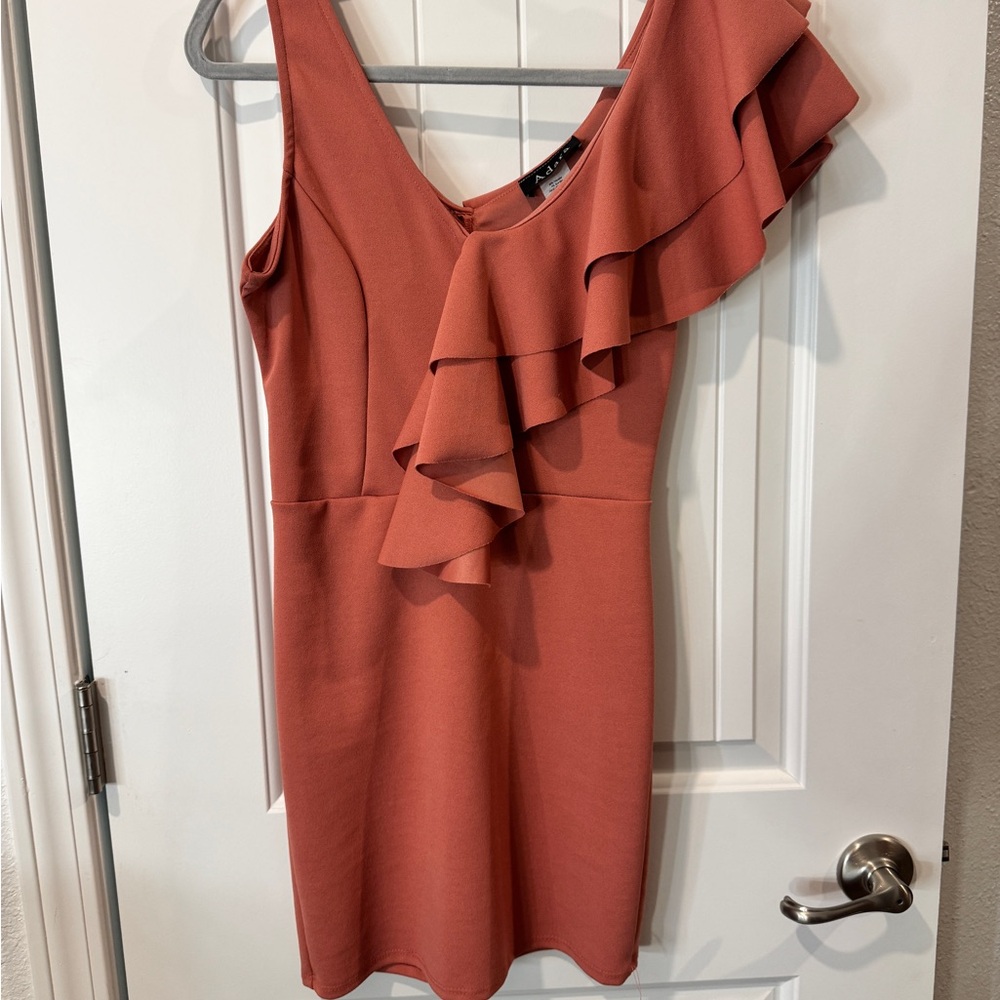 Elegant Ruffled Rust Dress